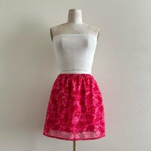 handmade bright pink red floral mesh mini skirt